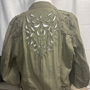 Maurice's Large Army Green Crop Asymmetrical Zip Cut Out Back Linen Cotton blend